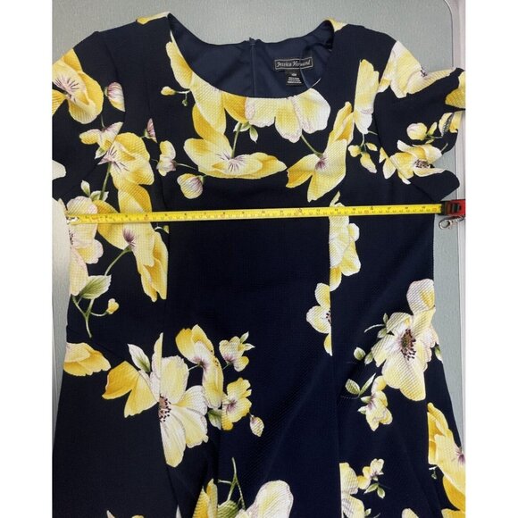 Jessica Howard Women's Plus Navy Blue Yellow Flowers A Line Dress Size 16 W - Picture 5 of 12